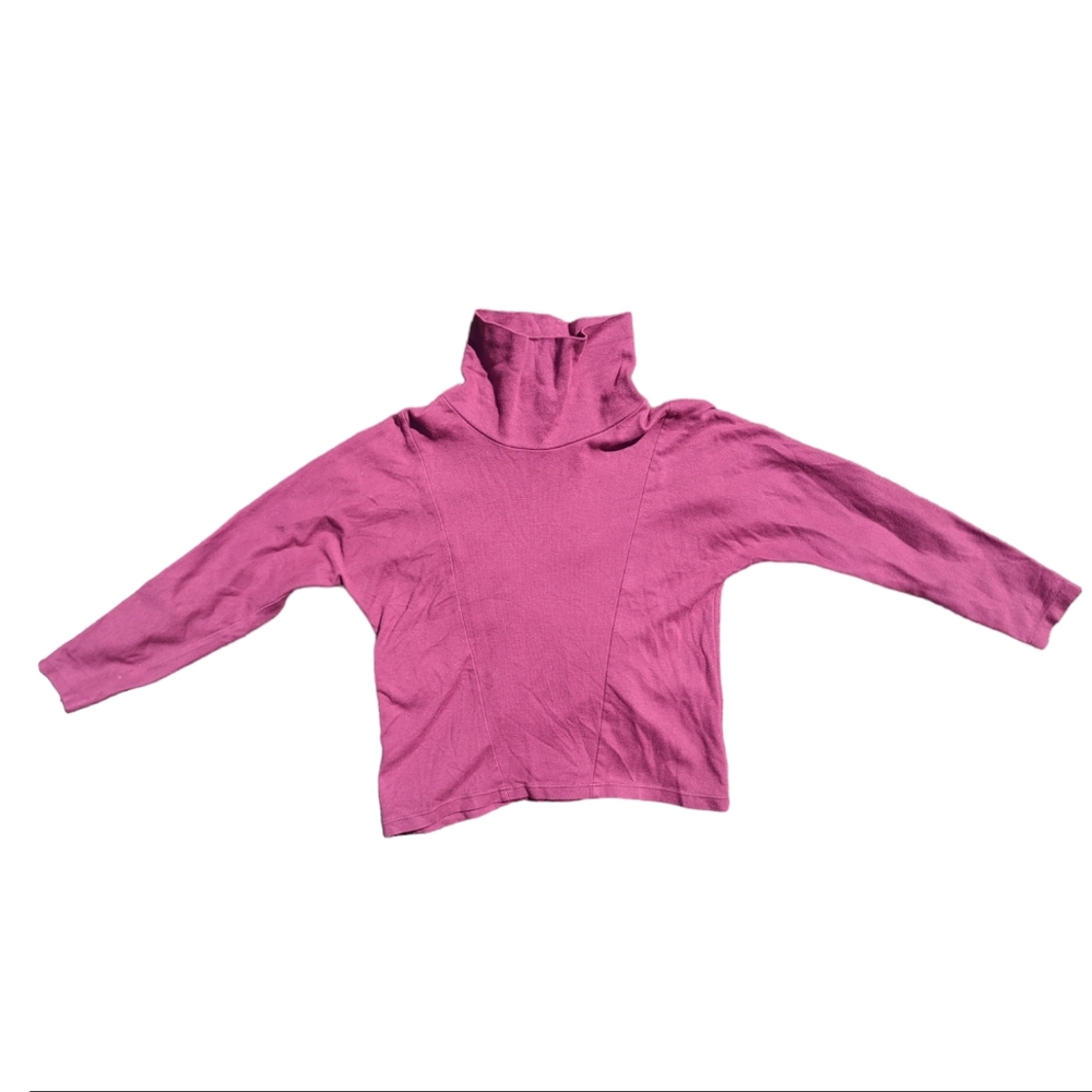 Fuschia Magenta Pink Mockneck High Neck Sweater Cropped Long Sleeves Top SZ Smal